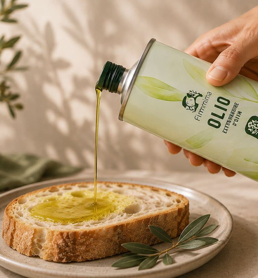 Olio Fimmìna versato sul pane, immagine del sito Tenute Katiù